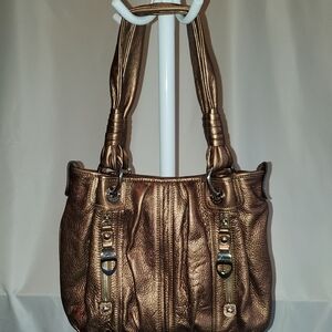 B. Makowsky Leather Metallic Bronze Women's Handbag